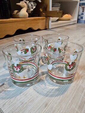 Vintage Libbey Christmas Goose Lowball Glasses - Set of 4